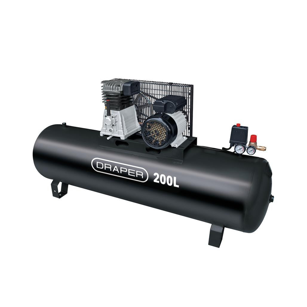 Draper 230V 200L Stationary Belt-Driven Air Compressor, 2.2kW/3HP  55313
