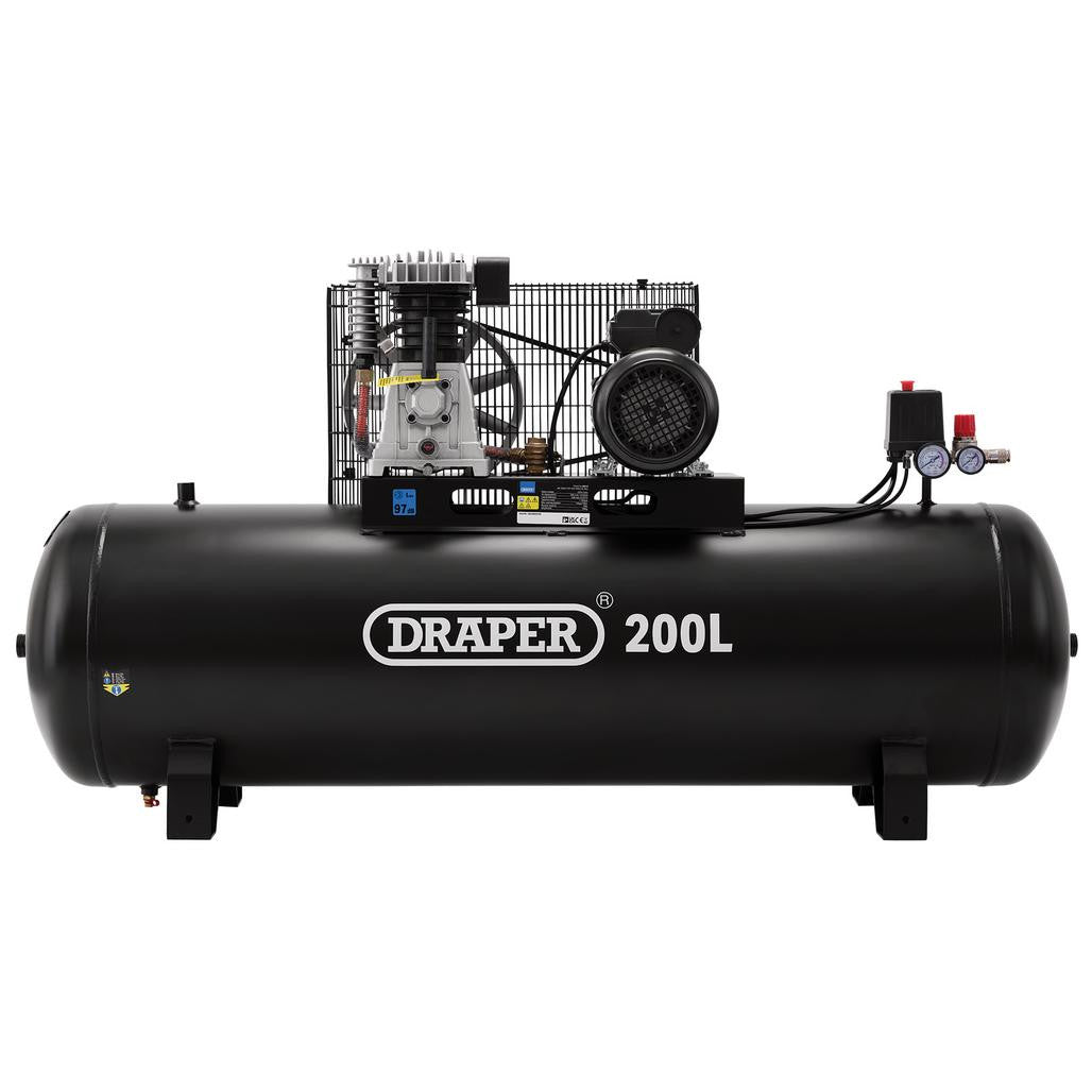 Draper 230V 200L Stationary Belt-Driven Air Compressor, 2.2kW/3HP  55313