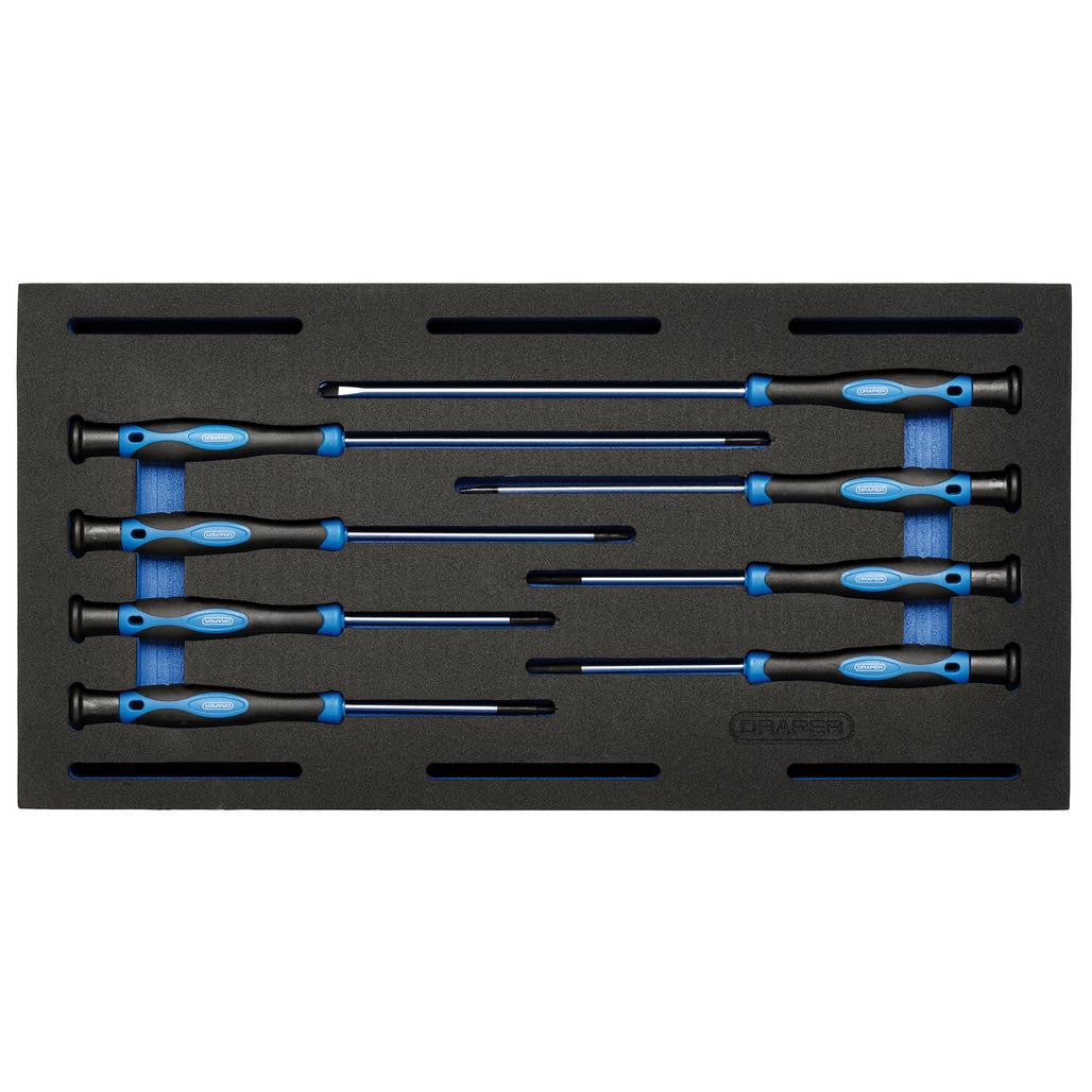 Draper Extra Long Precision Screwdriver Set in 1/4 Drawer EVA Insert Tray (8 Piece)