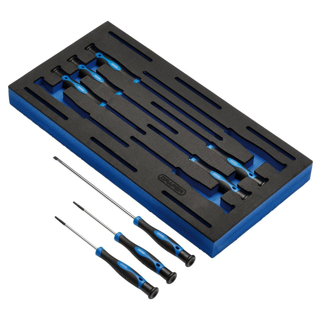 Draper Extra Long Precision Screwdriver Set in 1/4 Drawer EVA Insert Tray (8 Piece)