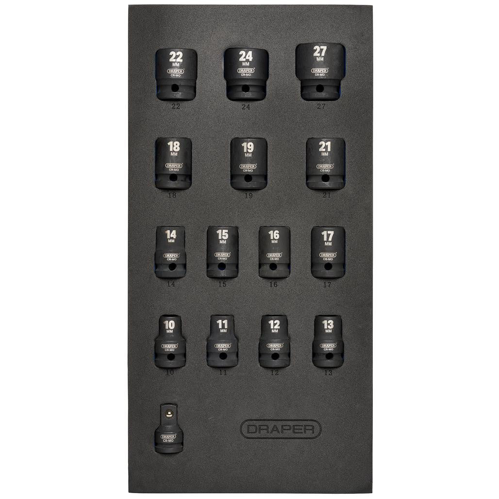 Draper Draper HI-TORQ® Metric Impact Socket Set in EVA Drawer Insert Tray, 1/2" Sq. Dr. (15 Piece)