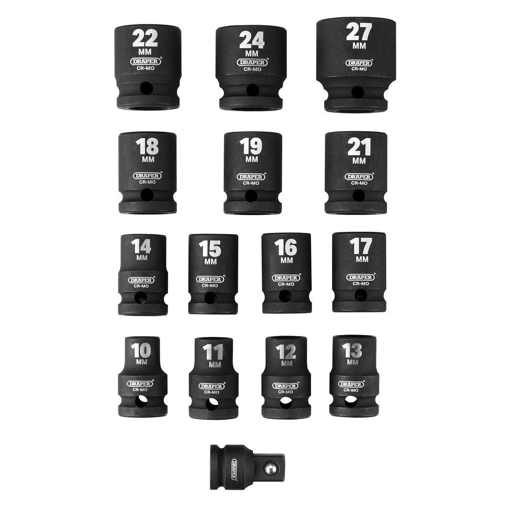 Draper Draper HI-TORQ® Metric Impact Socket Set in EVA Drawer Insert Tray, 1/2" Sq. Dr. (15 Piece)