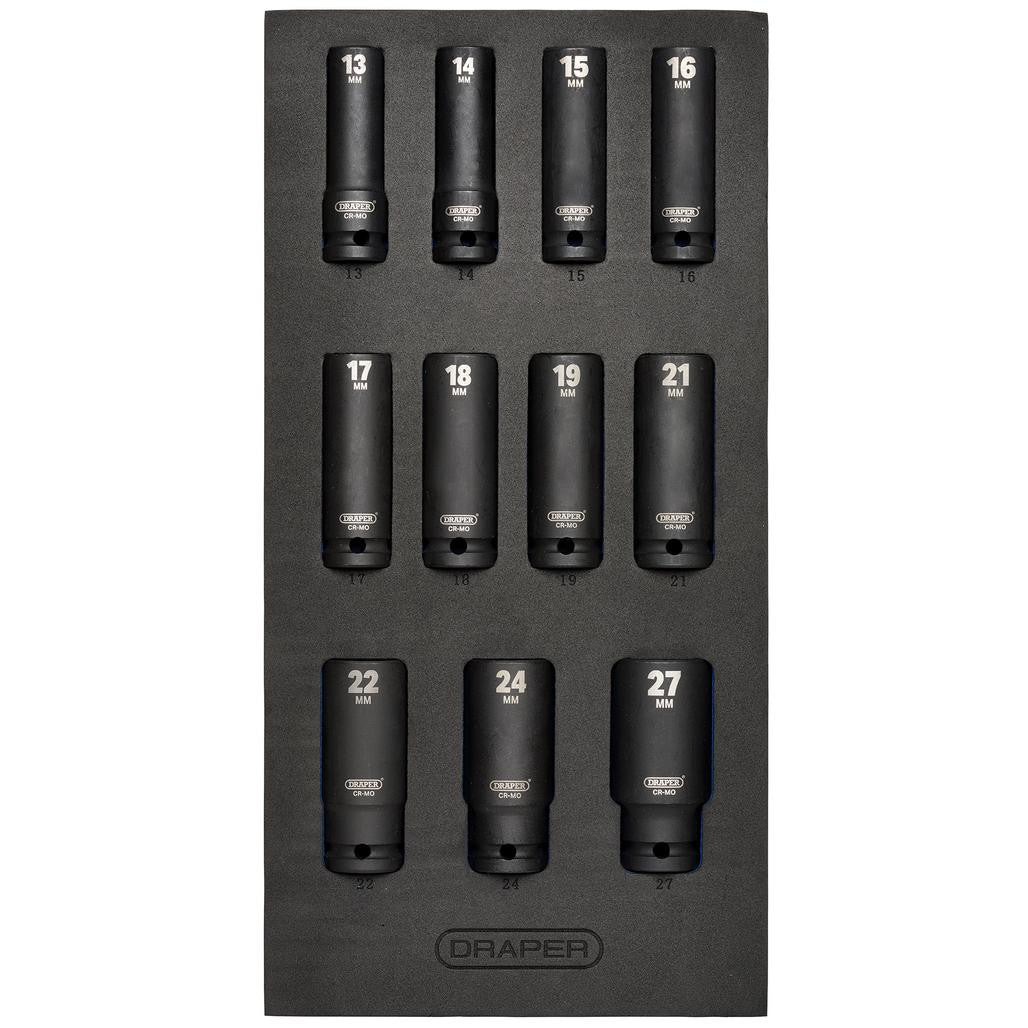 Draper Draper HI-TORQ® Metric Deep Impact Socket Set in EVA Drawer Insert Tray, 1/2" Sq. Dr. (11 Piece)