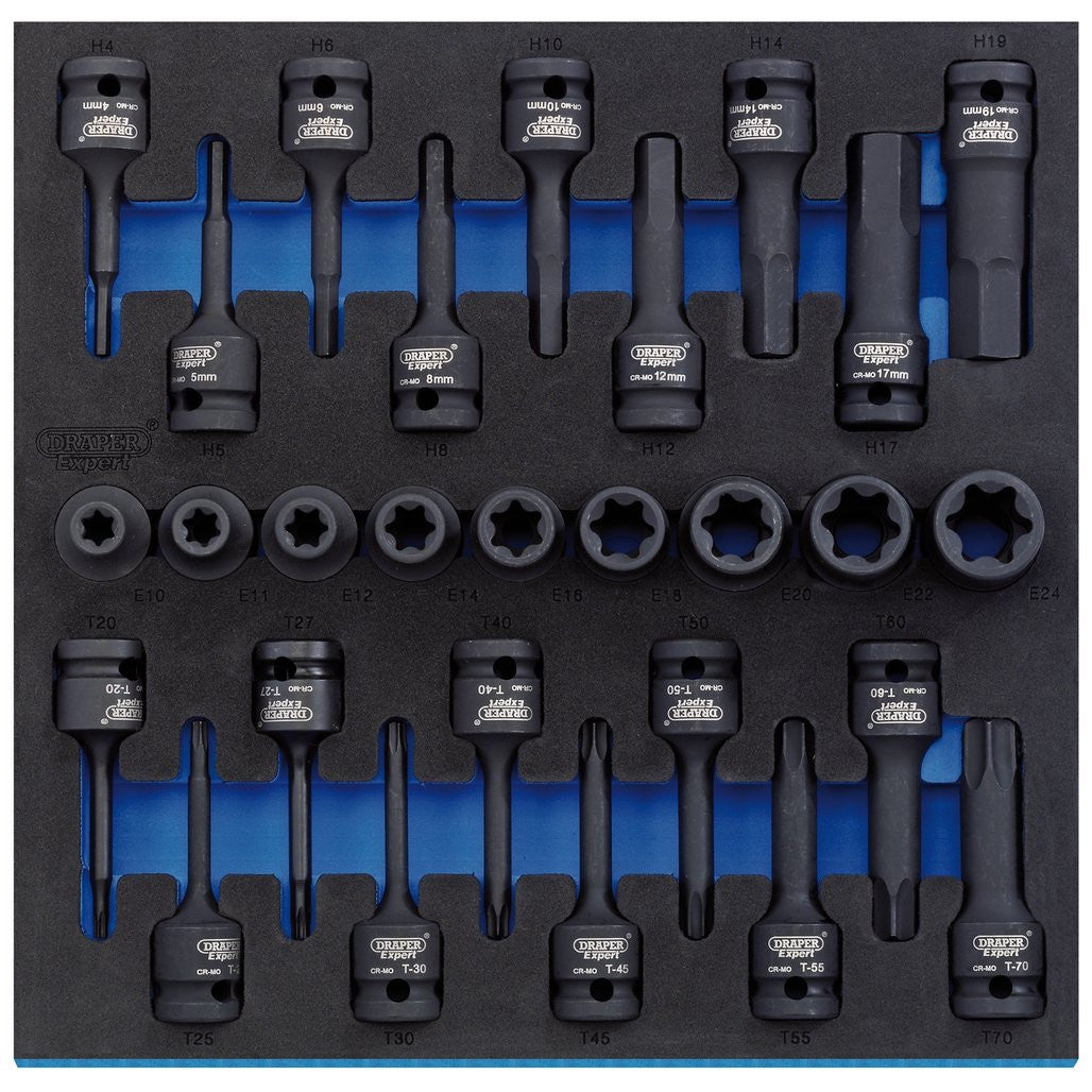 Draper Draper Expert TX-STAR® Impact & Hex Socket Set in 1/2 Drawer EVA Insert Tray, 1/2" Sq. Dr. (28 Piece)