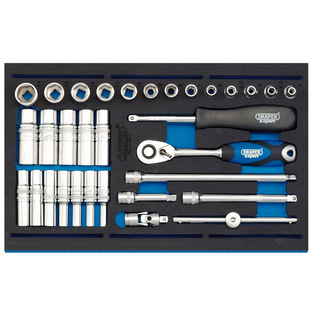 Draper Draper Expert Socket Set in 1/4 Drawer EVA Insert Tray, 1/4"(32 Piece)