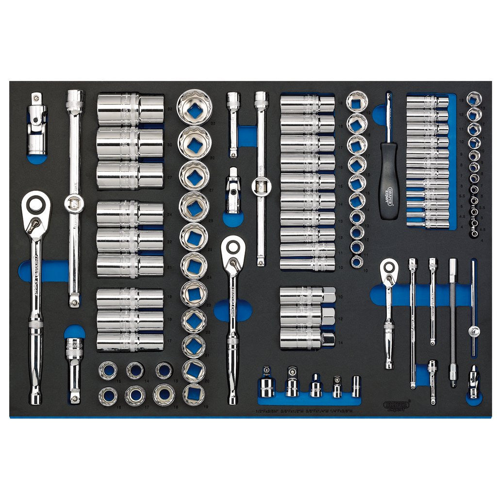 Draper Draper Expert Socket Set in Full Plus Drawer EVA Insert Tray, 1/4", 3/8" & 1/2" (96 Piece)
