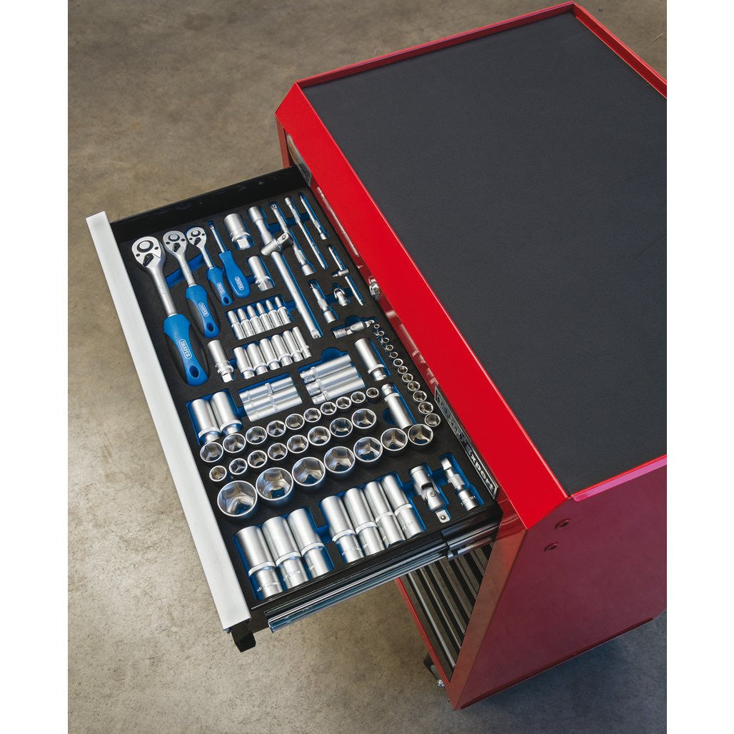 Draper Socket Set in Full Drawer EVA Insert Tray, 1/4", 3/8", and 1/2" (84 Piece)