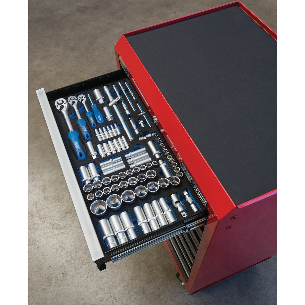 Draper Socket Set in Full Drawer EVA Insert Tray, 1/4", 3/8", and 1/2" (84 Piece)