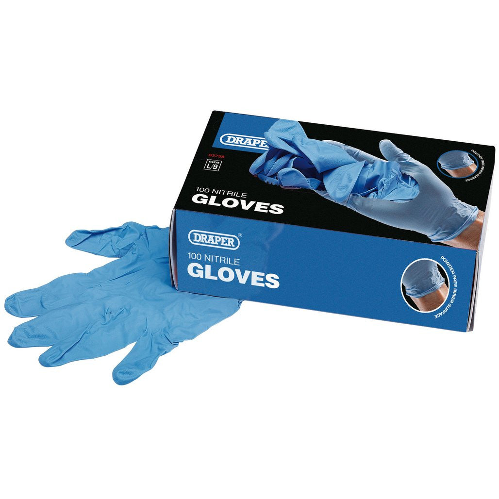 Draper Nitrile Gloves, Large (Box of 100)  63758
