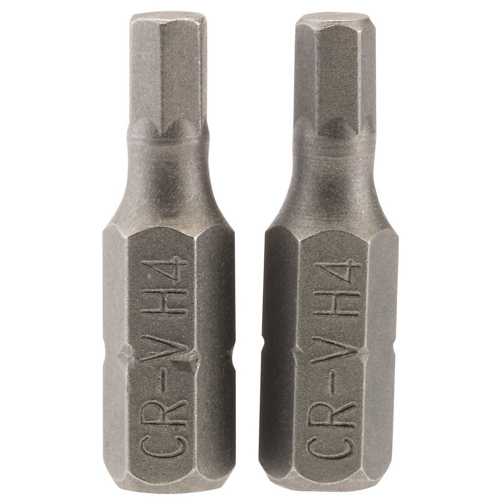 Draper Hexagonal Insert Bit, 4mm, 1/4" Hex, 25mm Long (Pack of 2)  63982