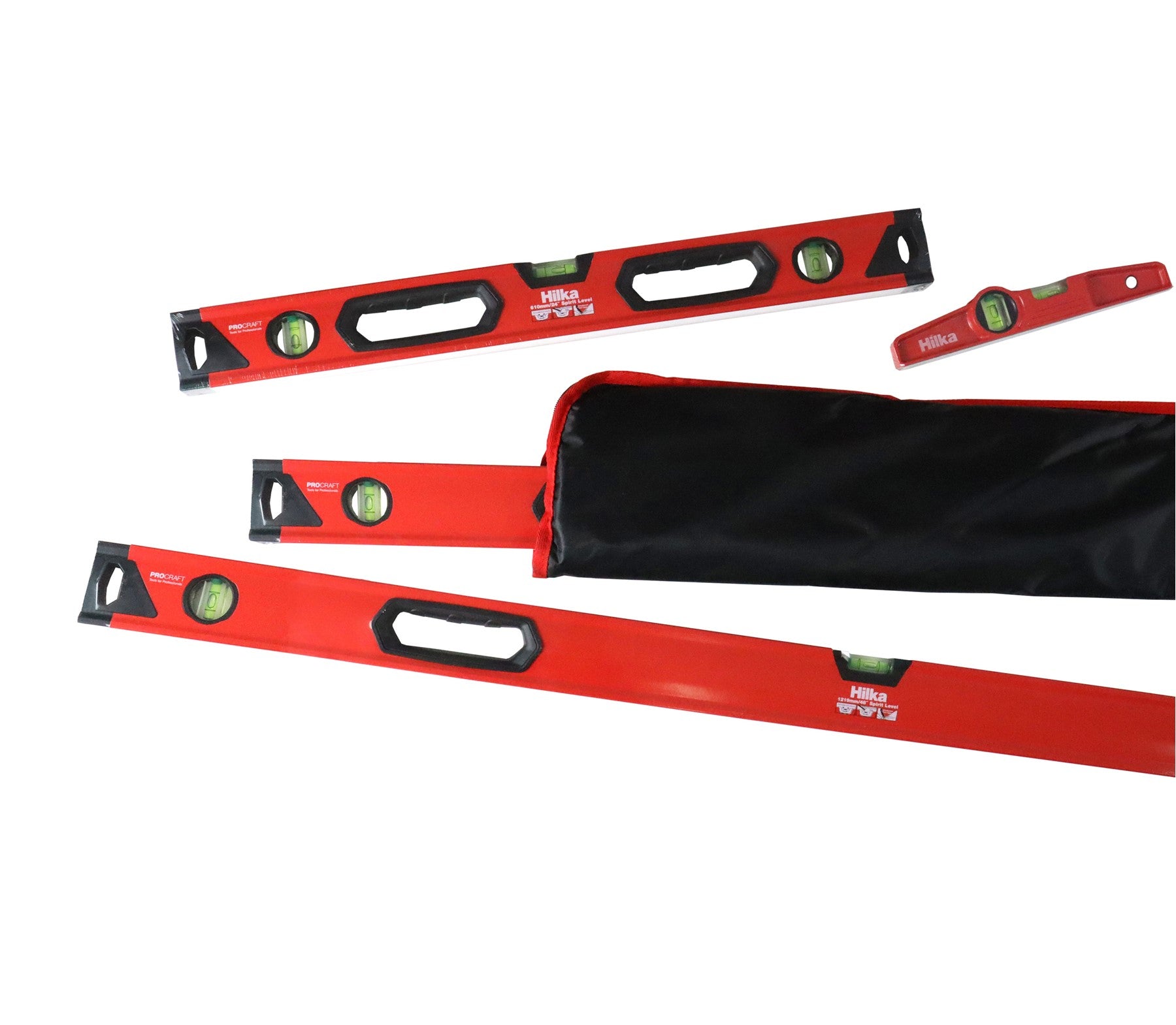 Hilka 4 pce Spirit Level Set - Torpedo, 24", 48", 72" 63990004