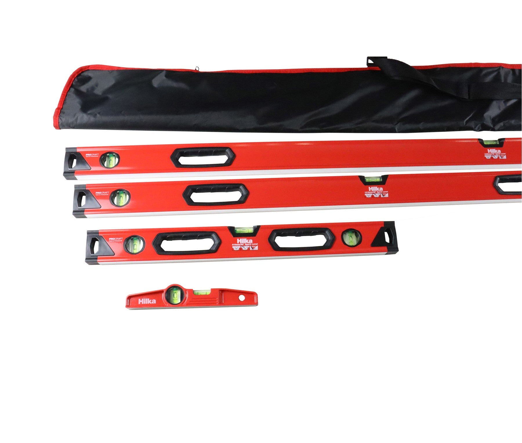 Hilka 4 pce Spirit Level Set - Torpedo, 24", 48", 72" 63990004