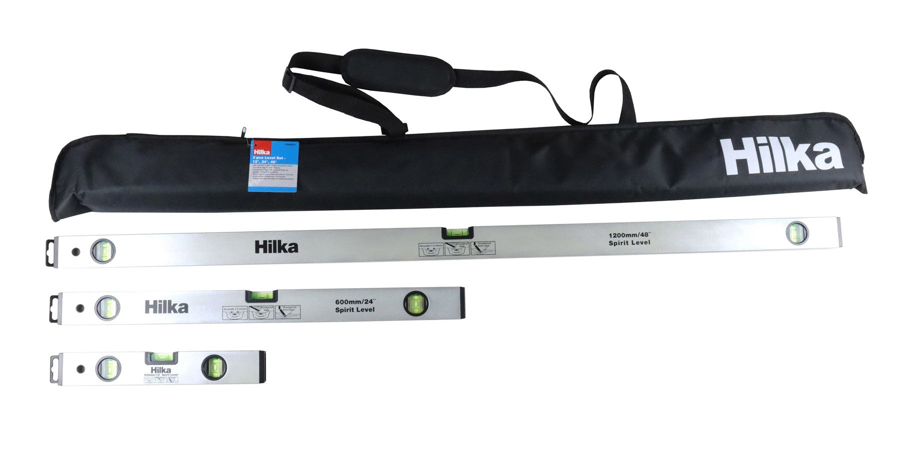 Hilka 3 pce Spirit Level Set - 12", 24", 48" 63990013