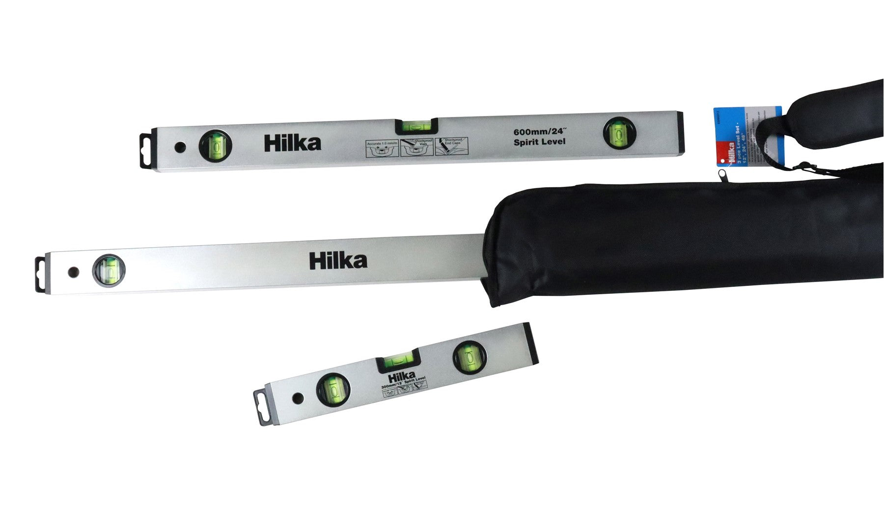 Hilka 3 pce Spirit Level Set - 12", 24", 48" 63990013