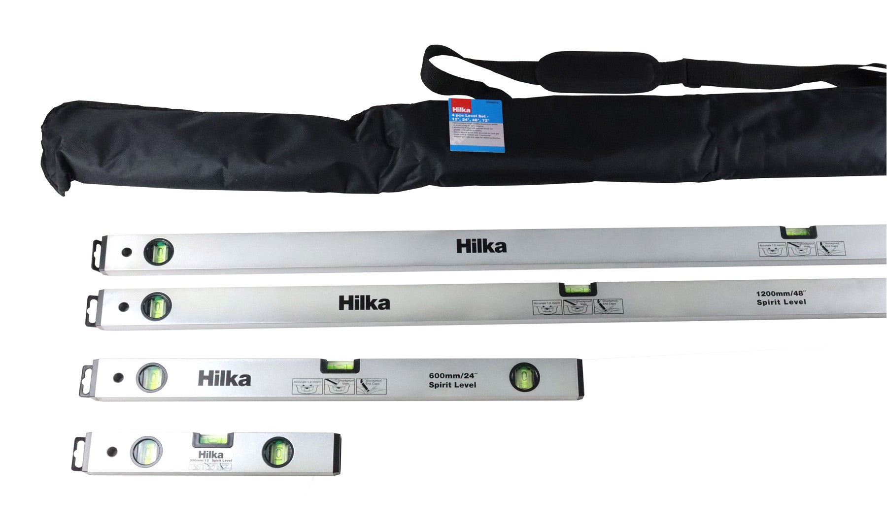 Hilka 4 pce Spirit Level Set - 12", 24", 48", 72" 63990014
