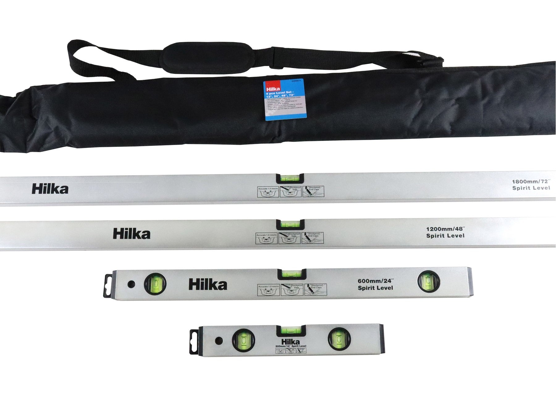 Hilka 4 pce Spirit Level Set - 12", 24", 48", 72" 63990014