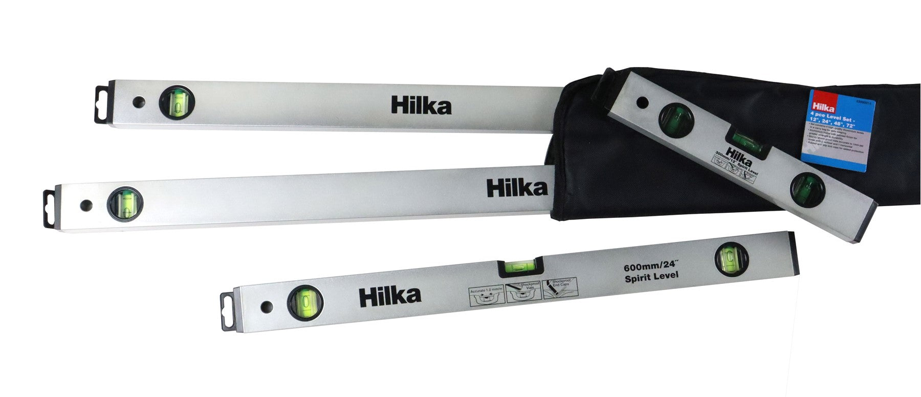 Hilka 4 pce Spirit Level Set - 12", 24", 48", 72" 63990014