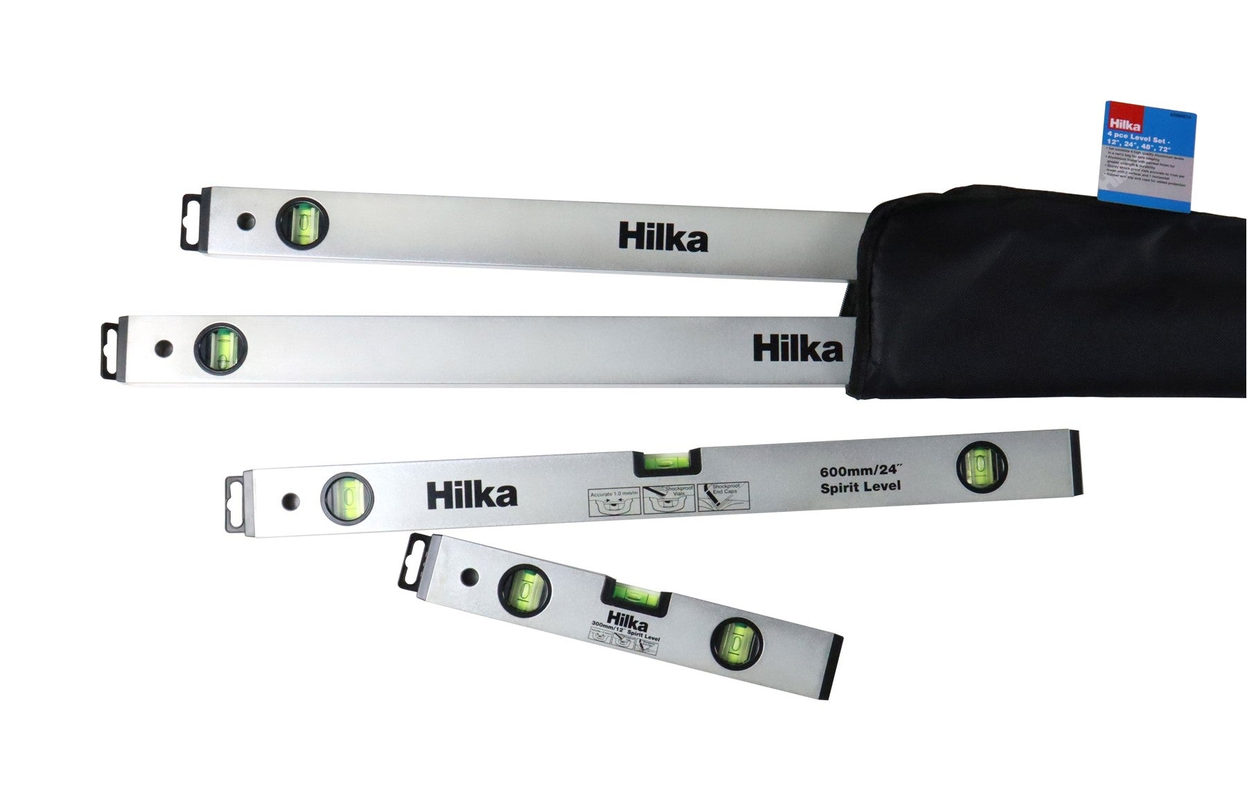Hilka 4 pce Spirit Level Set - 12", 24", 48", 72" 63990014