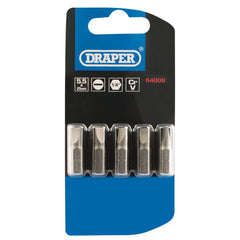 Draper Plain Slot Insert Bit, 5.5mm, 1/4" Hex, 25mm Long (Pack of 5)  64009