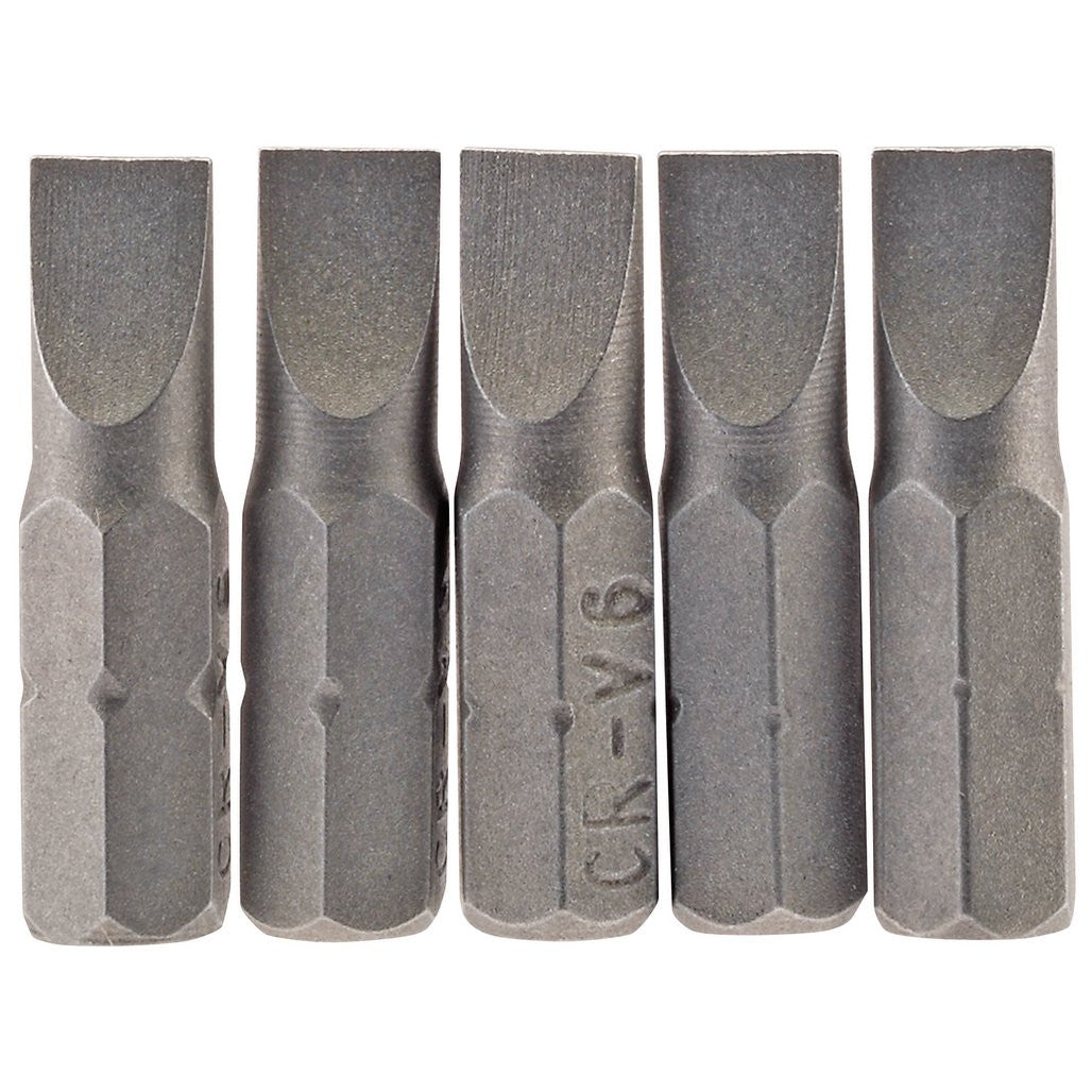 Draper Plain Slot Insert Bit, 6mm, 1/4" Hex, 25mm Long (Pack of 5)  64011