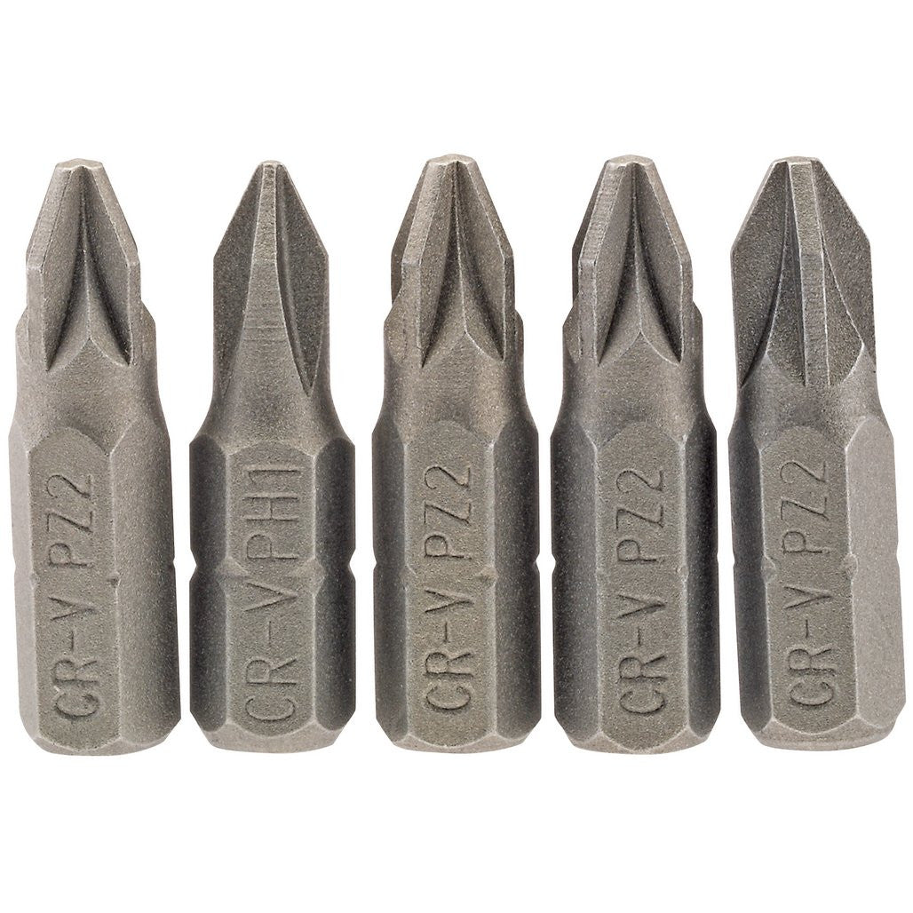 Draper PZ Type Insert Bit, 1/4" Hex, 25mm Long, No.2 (Pack of 5)  64015