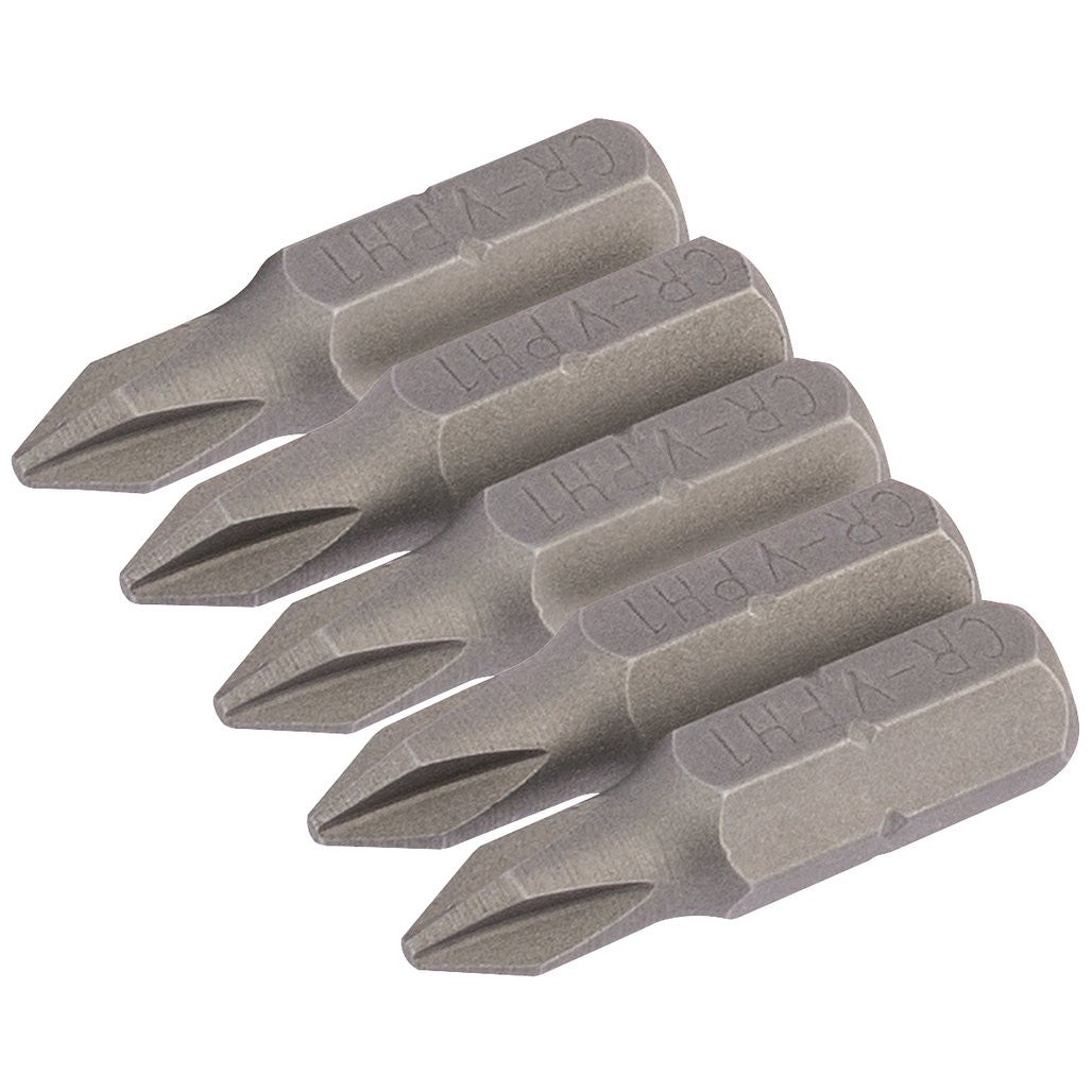 Draper Cross Slot Insert Bit, 1/4" Hex, 25mm Long, No.1 (Pack of 5)  64017