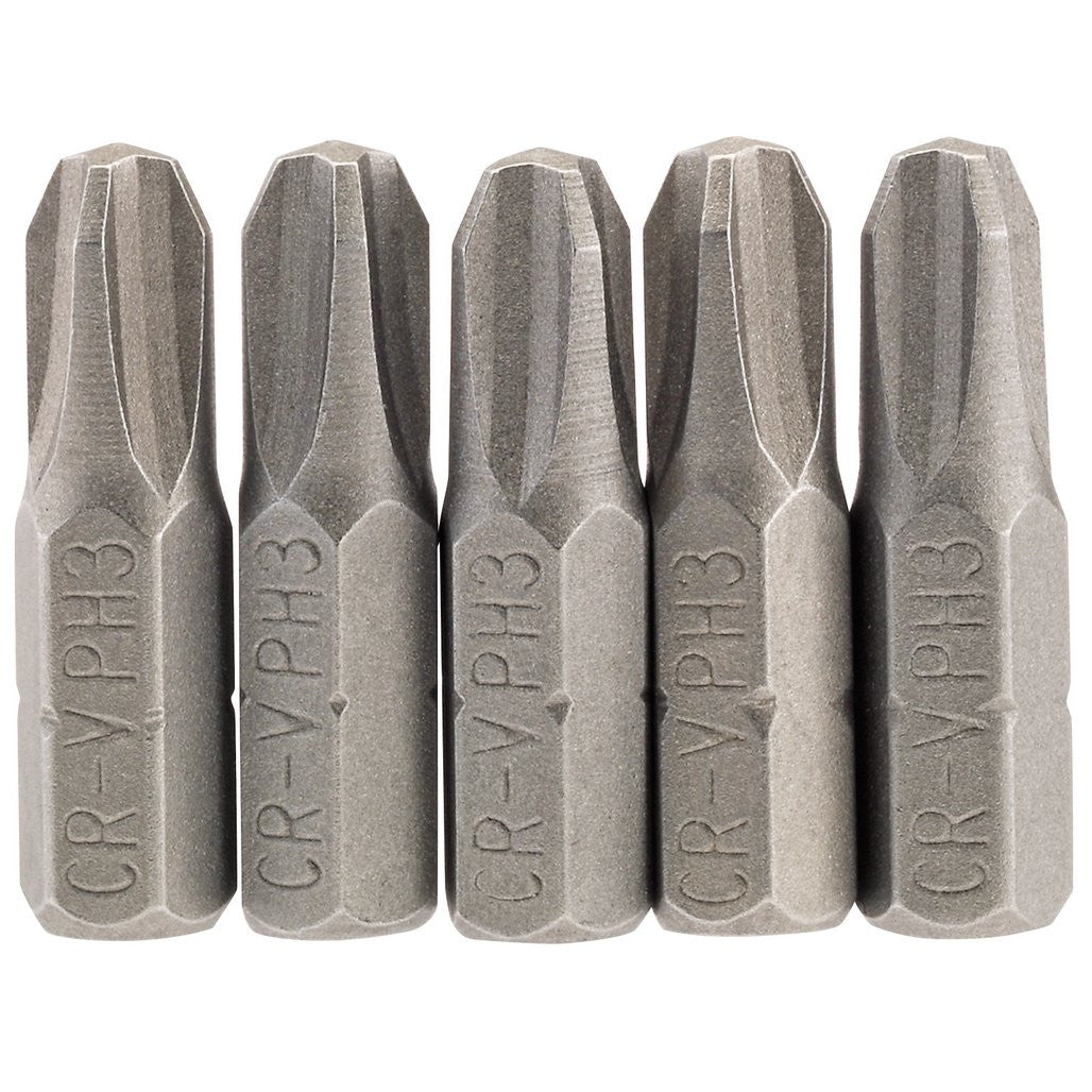 Draper Cross Slot Insert Bit, 1/4" Hex, 25mm Long, No.3 (Pack of 5)  64023