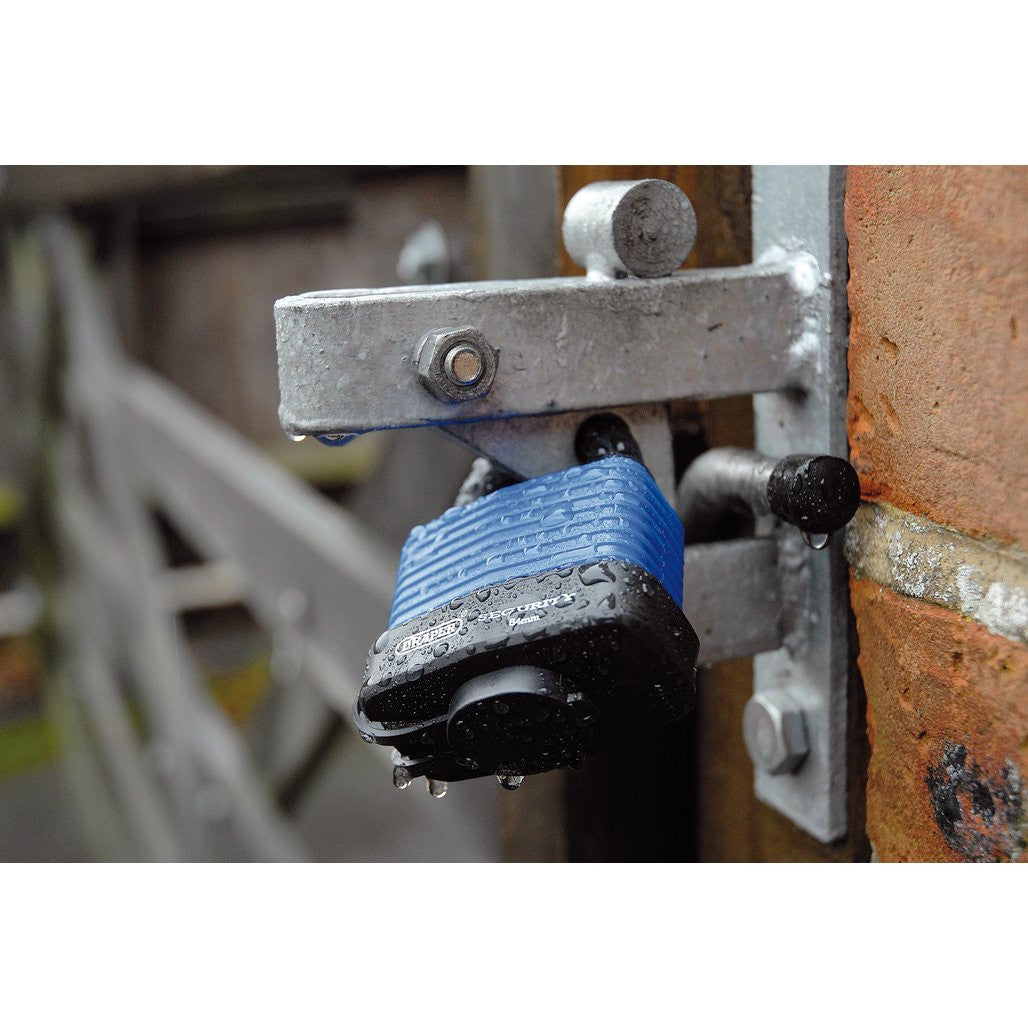 Draper Laminated Steel Padlock and 2 Keys with Hardened Steel Shackle and Bumper, 54mm  64178