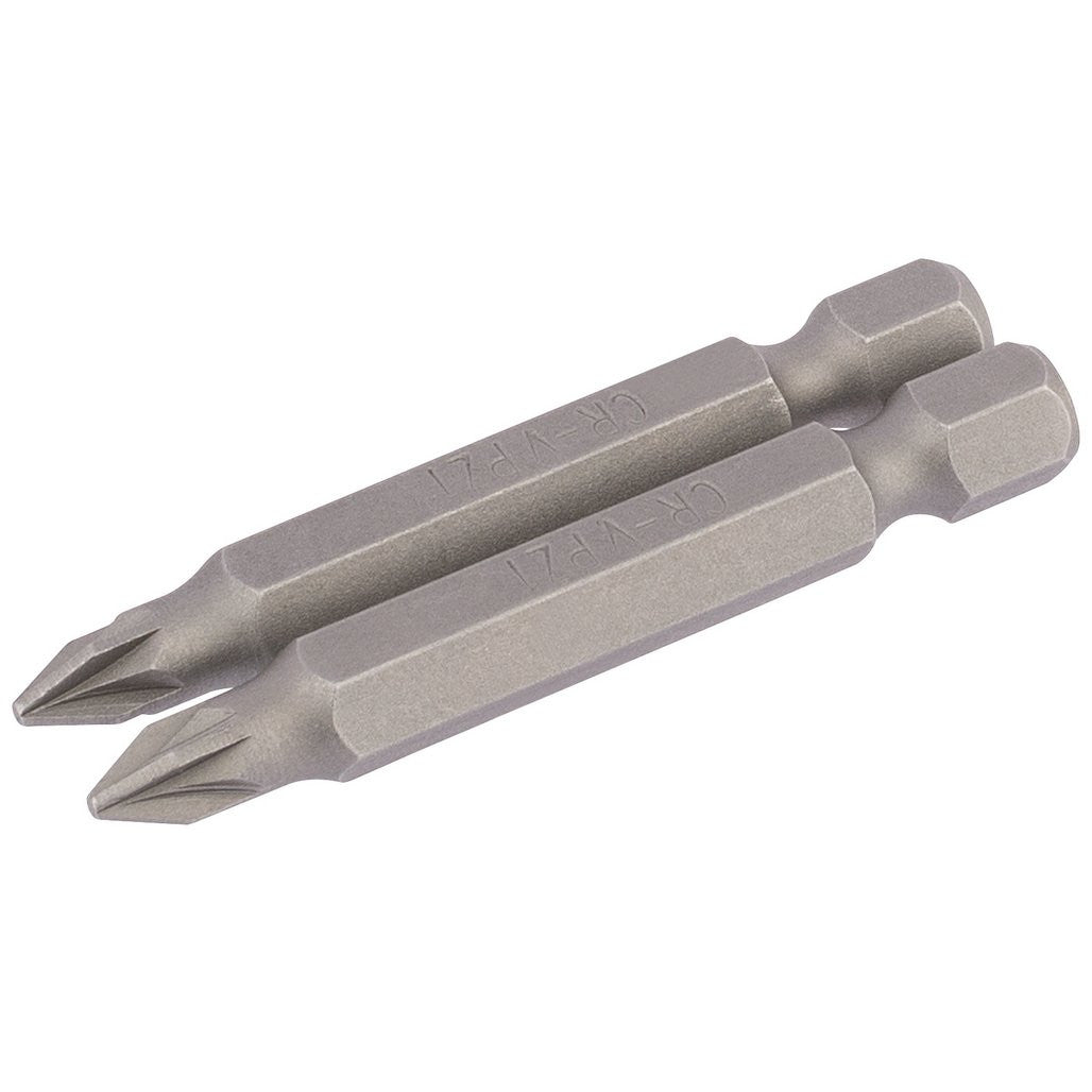Draper PZ Type Insert Bit, 1/4" Hex, 50mm Long, No.1 (Pack of 2)  64227