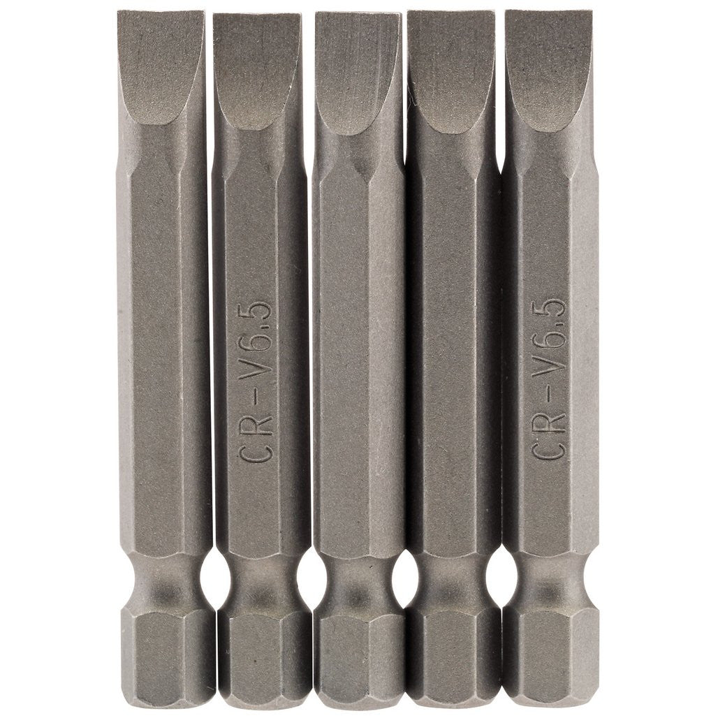 Draper Plain Slot Insert Bit, 6.5mm, 1/4" Hex, 50mm Long (Pack of 5)  64276
