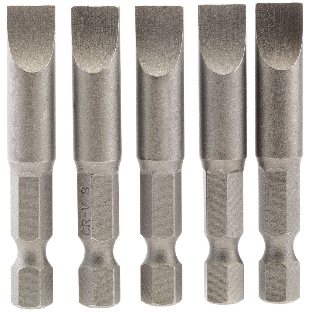 Draper Plain Slot Insert Bit, 8mm, 1/4" Hex, 50mm Long (Pack of 5)  64280