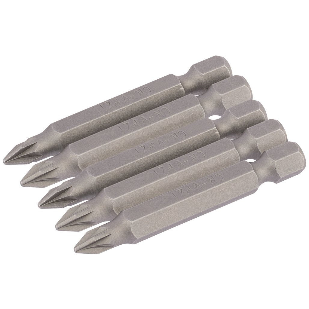 Draper PZ Type Insert Bit, 1/4" Hex, 50mm Long, No.1 (Pack of 5)  64281