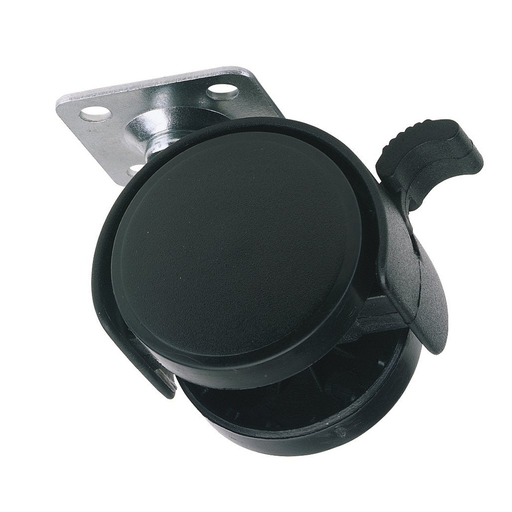 Draper Twin Nylon Plate Castor with Brake, 40mm Diameter, S.W.L. 25kg
