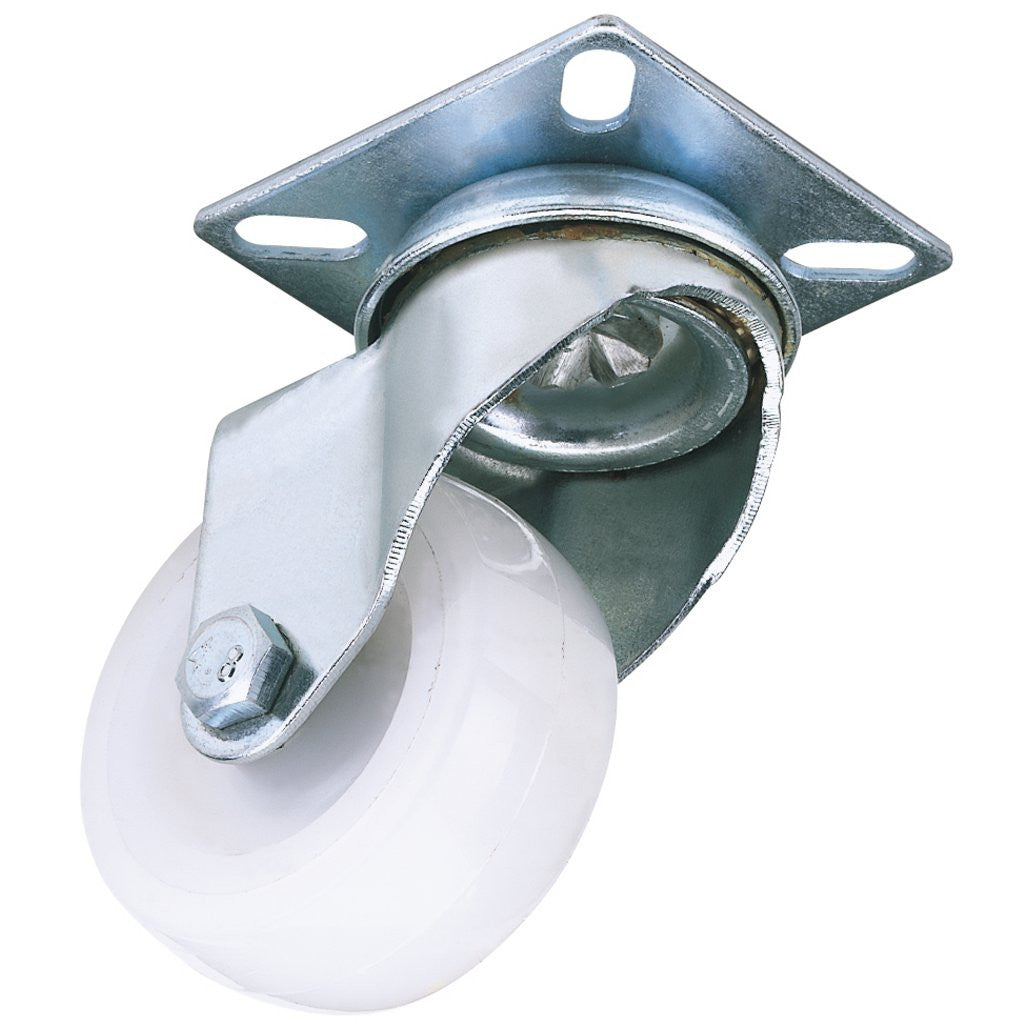 Draper Swivel Plate Fixing Nylon Wheel, 50mm Diameter, S.W.L. 50kg