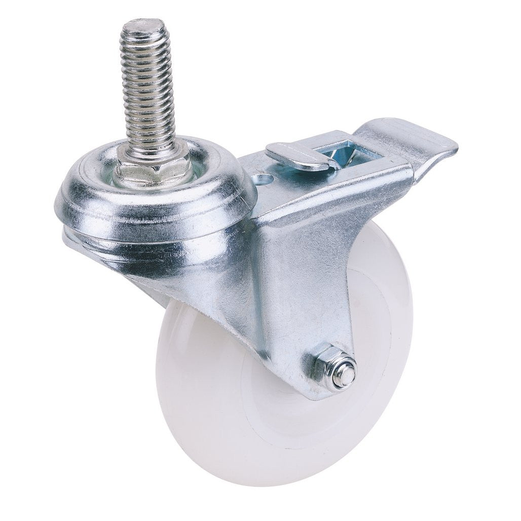 Draper Swivel Bolt Fixing Nylon Wheel with Brake, 75mm Diameter, S.W.L. 70kg