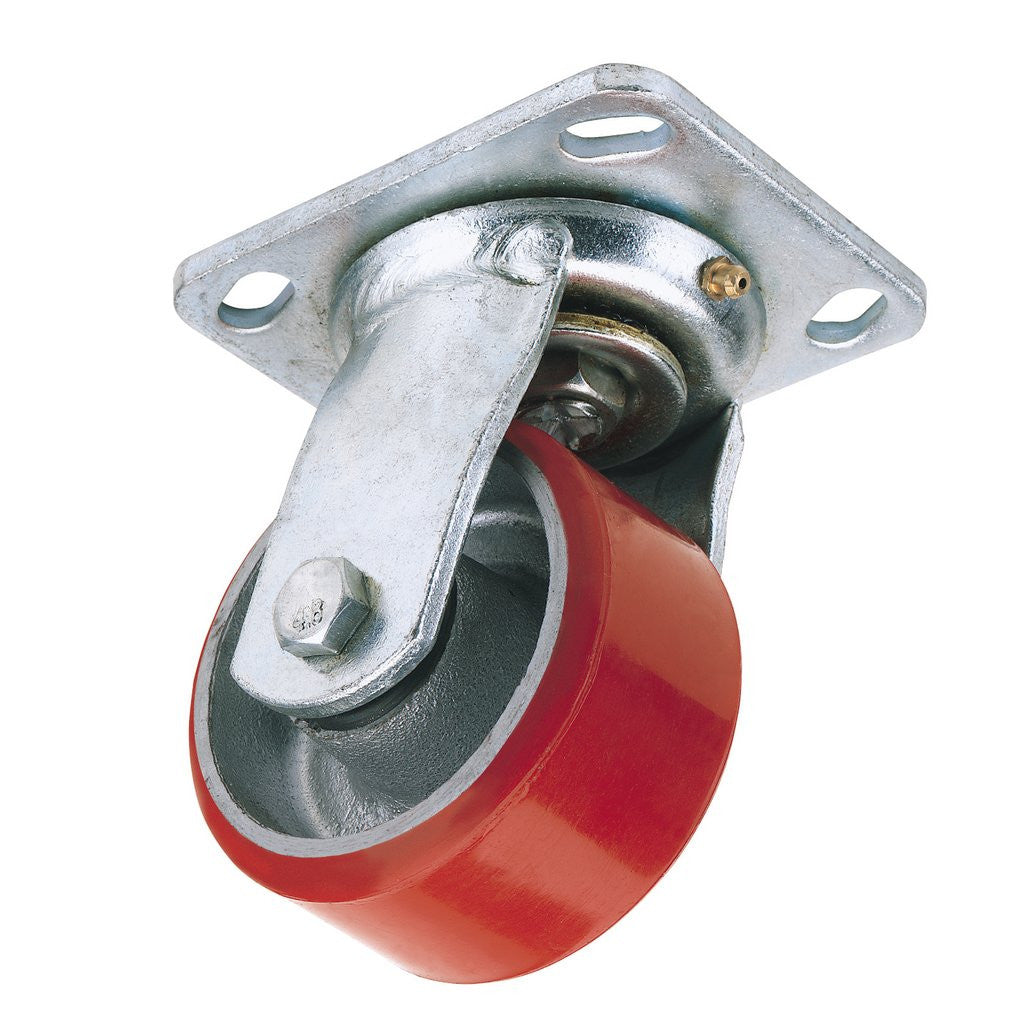 Draper Swivel Plate Fixing Heavy Duty Polyurethane Wheel, 125mm Diameter, S.W.L. 300kg