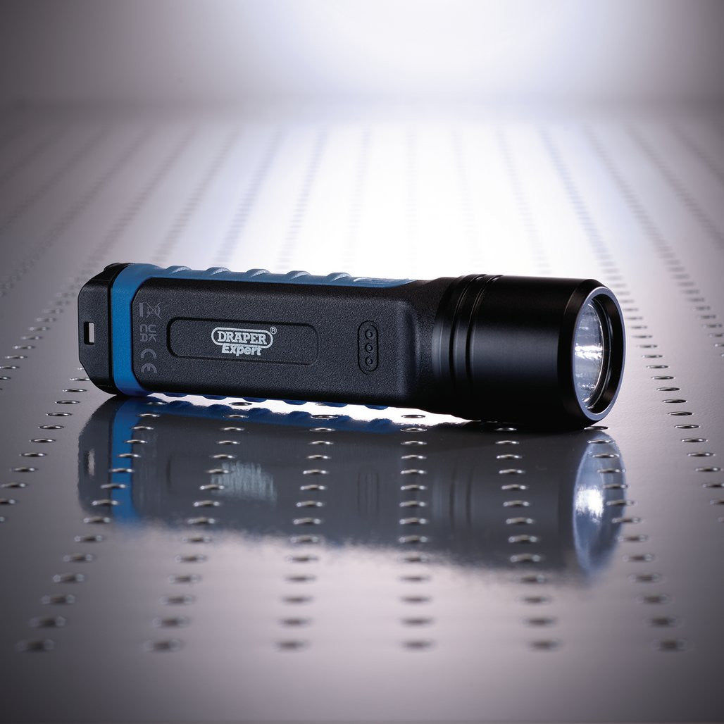 Draper Expert SMD LED Wireless/USB Rechargeable Hand Torch, 10W, 1000 Lumens, USB-C Cable Supplied  65690