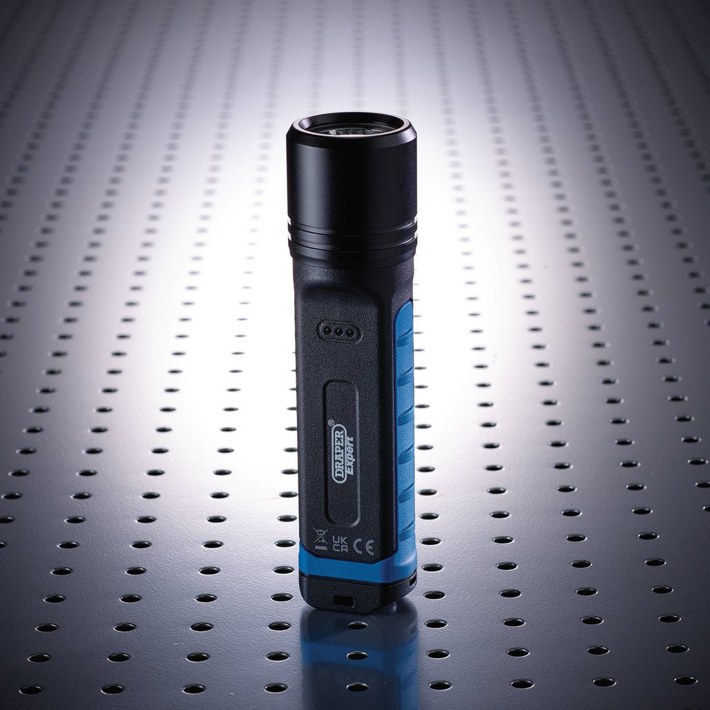 Draper Expert SMD LED Wireless/USB Rechargeable Hand Torch, 10W, 1000 Lumens, USB-C Cable Supplied  65690