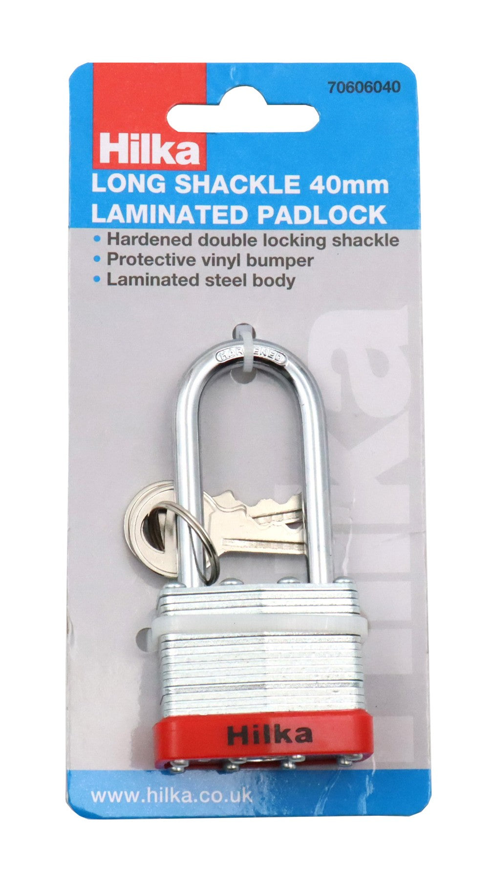 Hilka 40mm Long Shackle Laminated Padlock 70606040