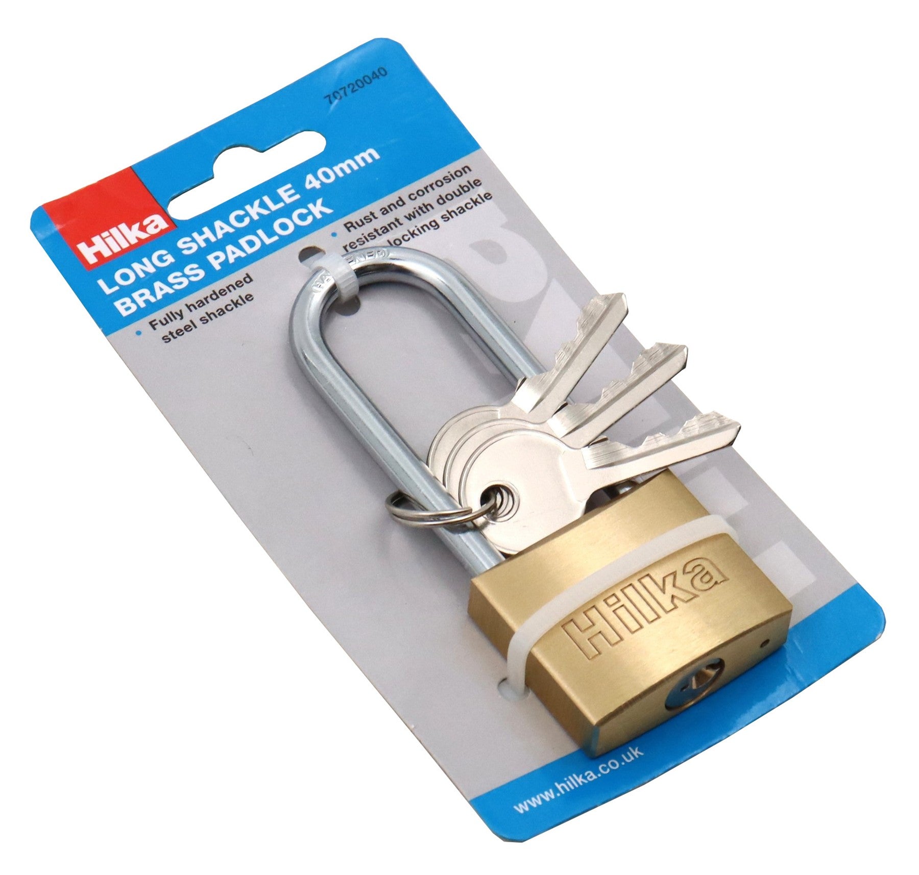 Hilka 40mm Brass Long Shackle Padlock 70720040