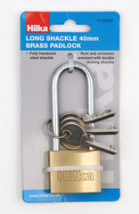Hilka 40mm Brass Long Shackle Padlock 70720040