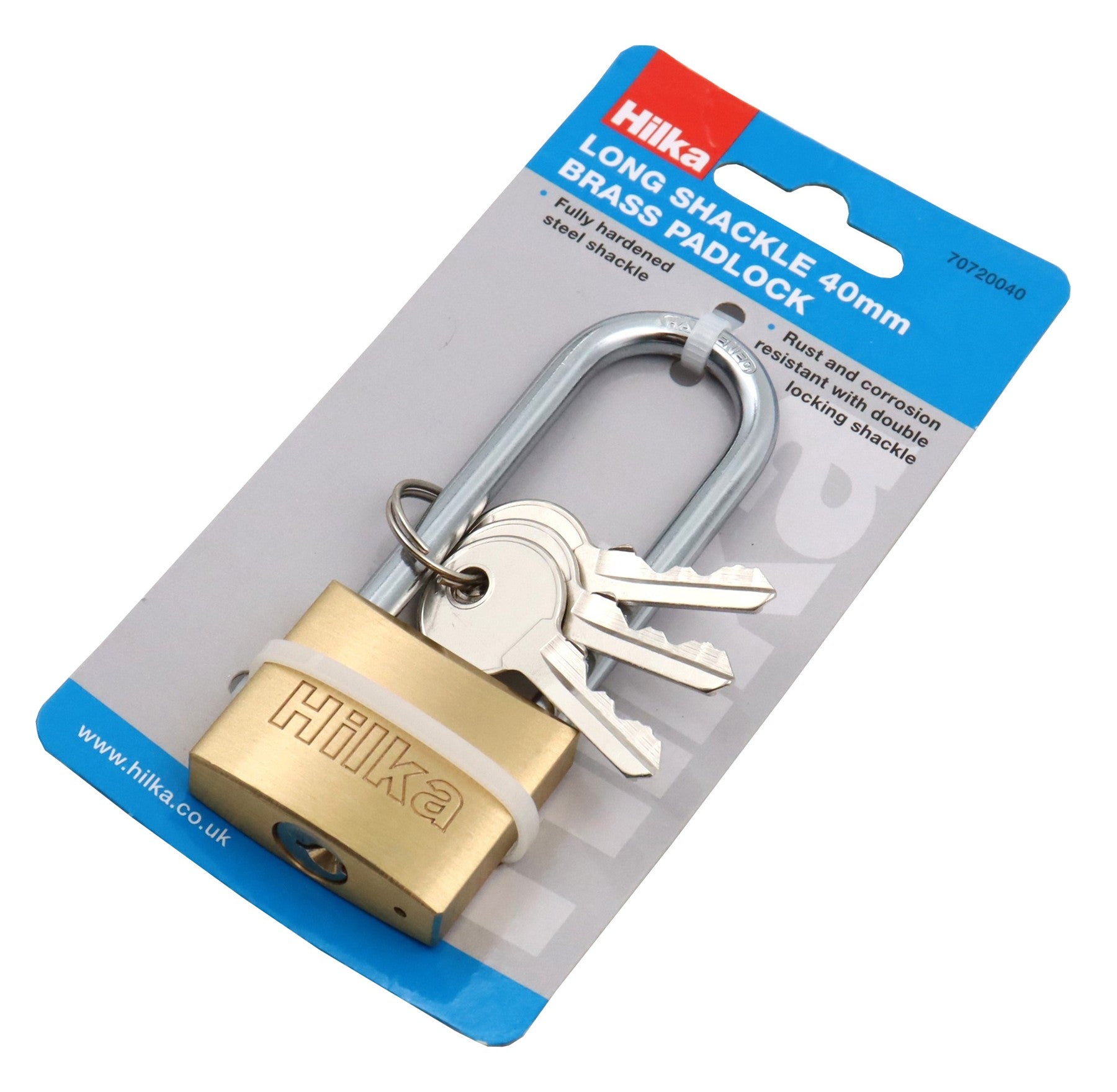Hilka 40mm Brass Long Shackle Padlock 70720040