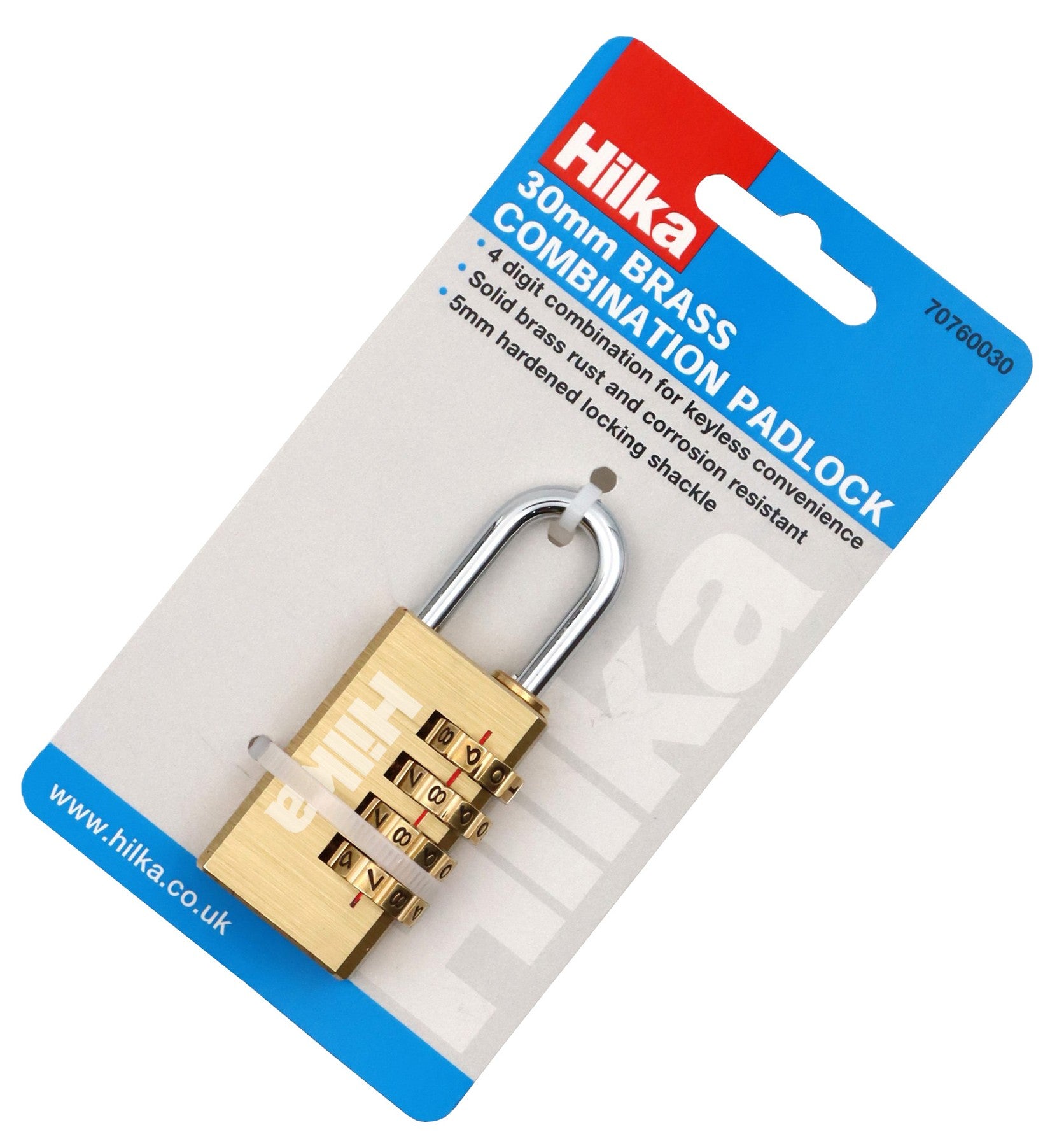 Hilka 30mm Brass Combination Padlock 70760030