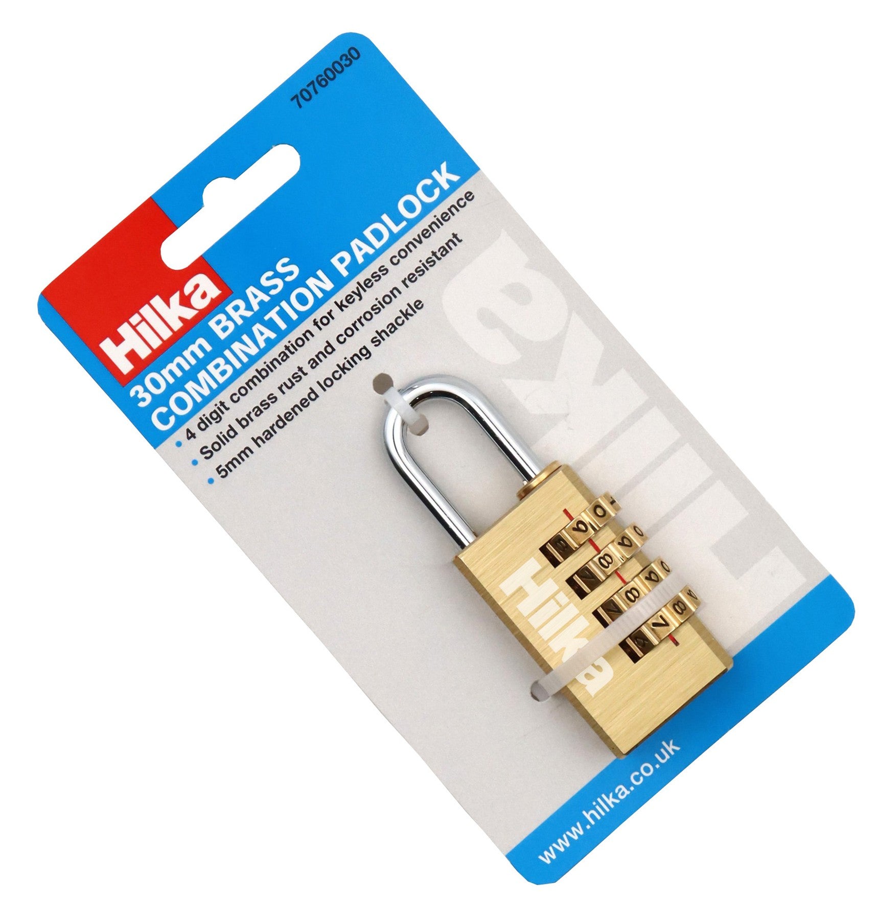 Hilka 30mm Brass Combination Padlock 70760030