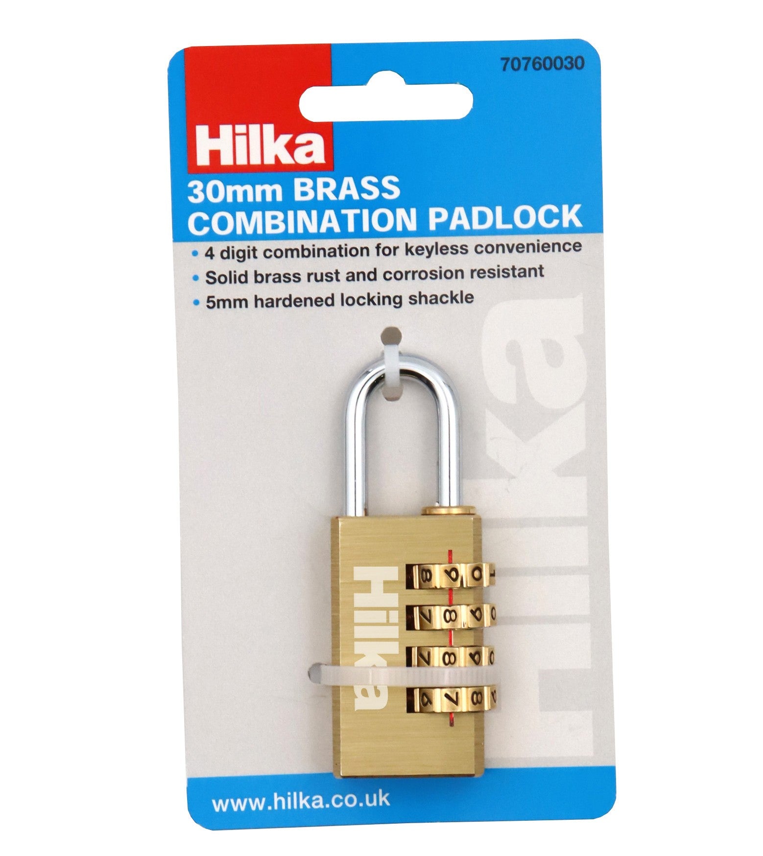 Hilka 30mm Brass Combination Padlock 70760030