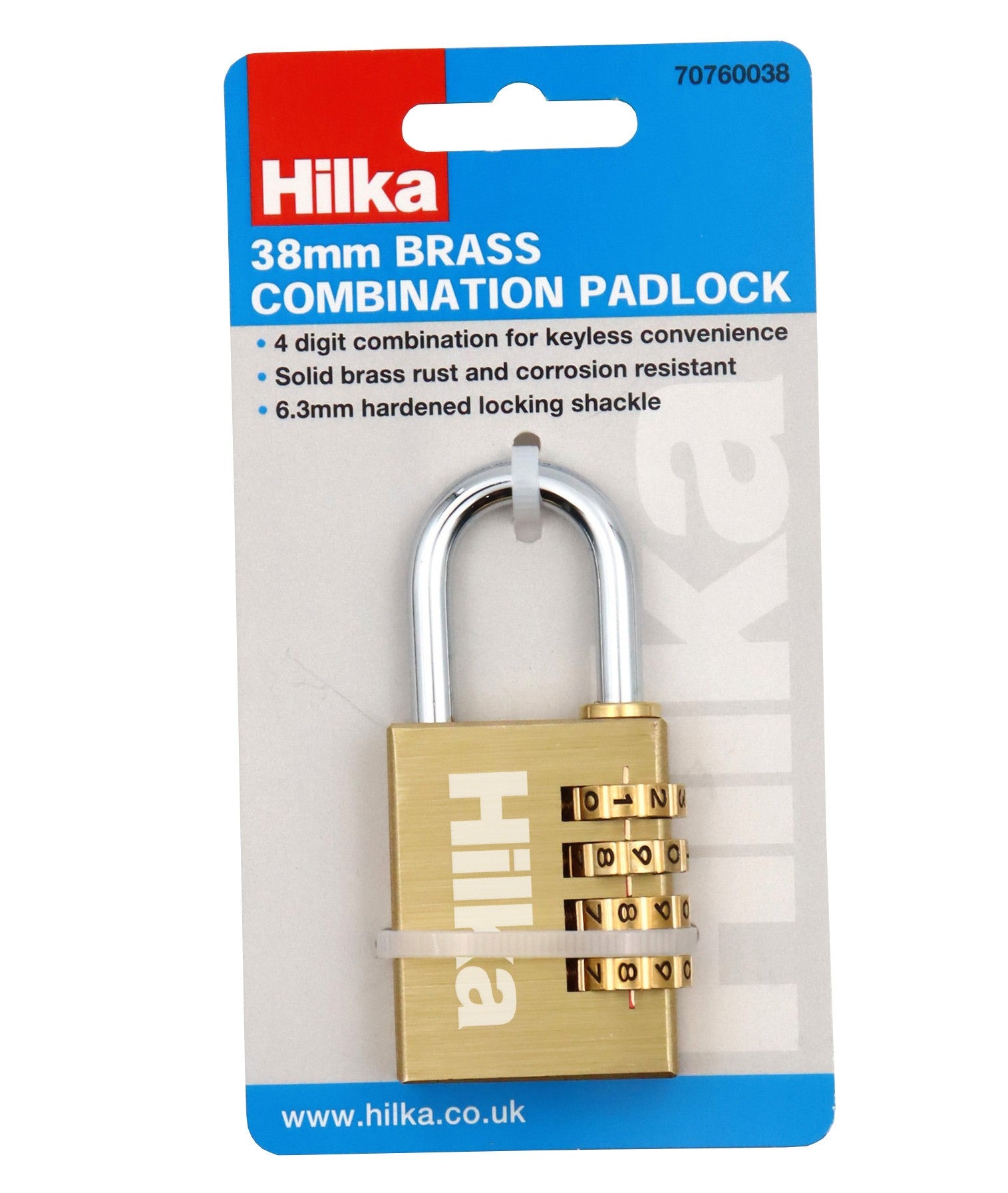 Hilka 38mm Brass Combination Padlock 70760038