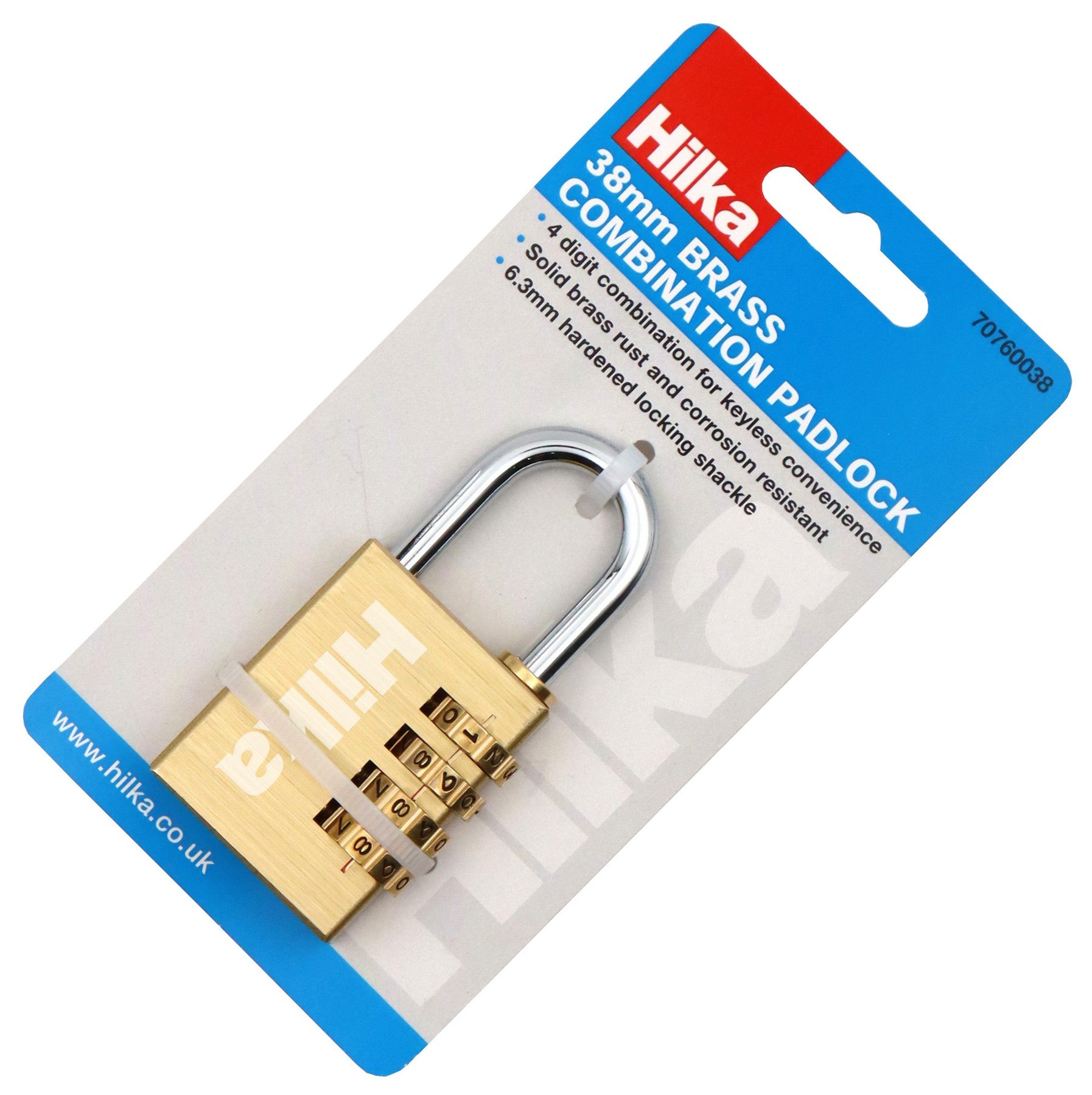 Hilka 38mm Brass Combination Padlock 70760038