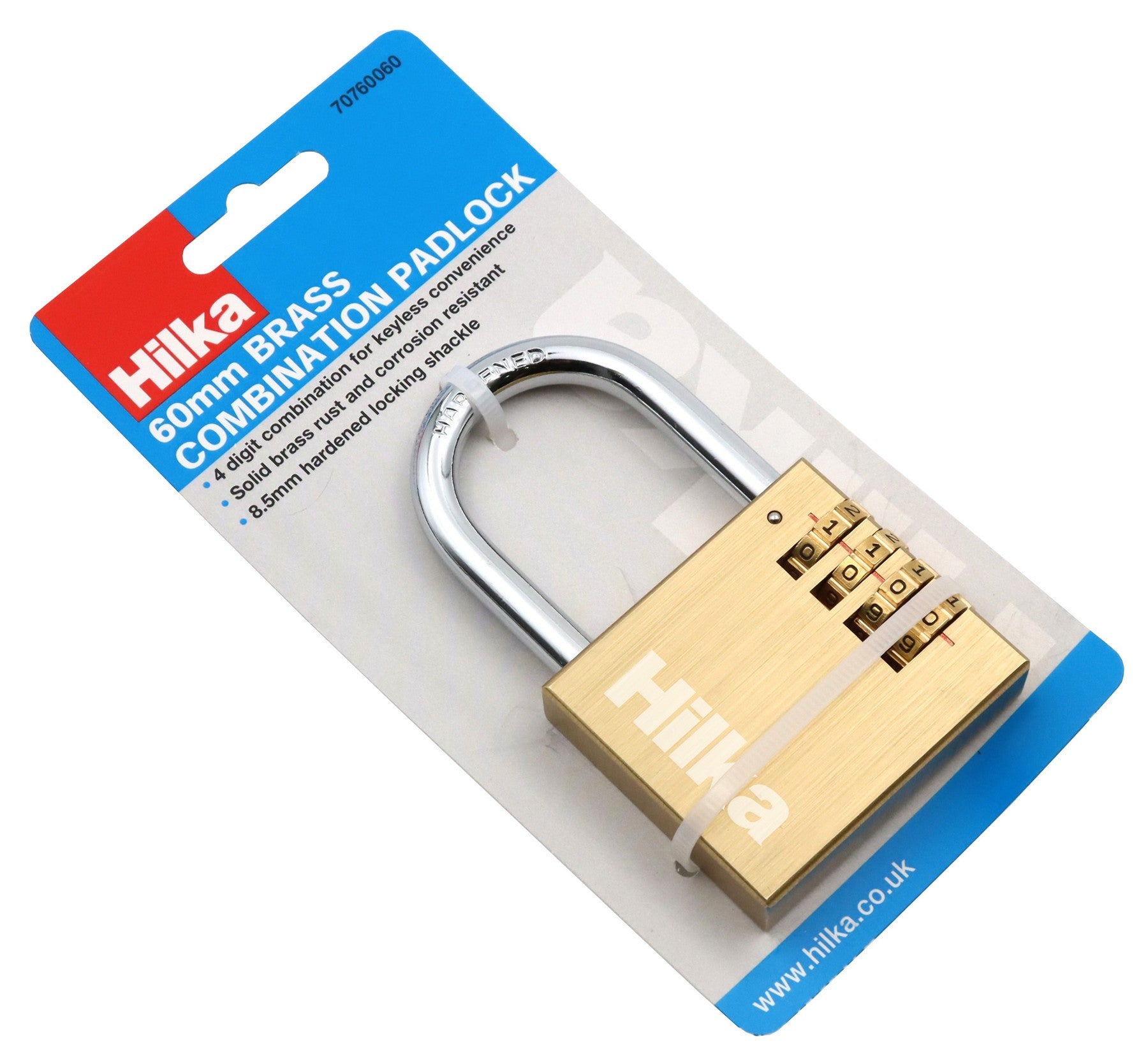 Hilka 60mm Brass Combination Padlock 70760060