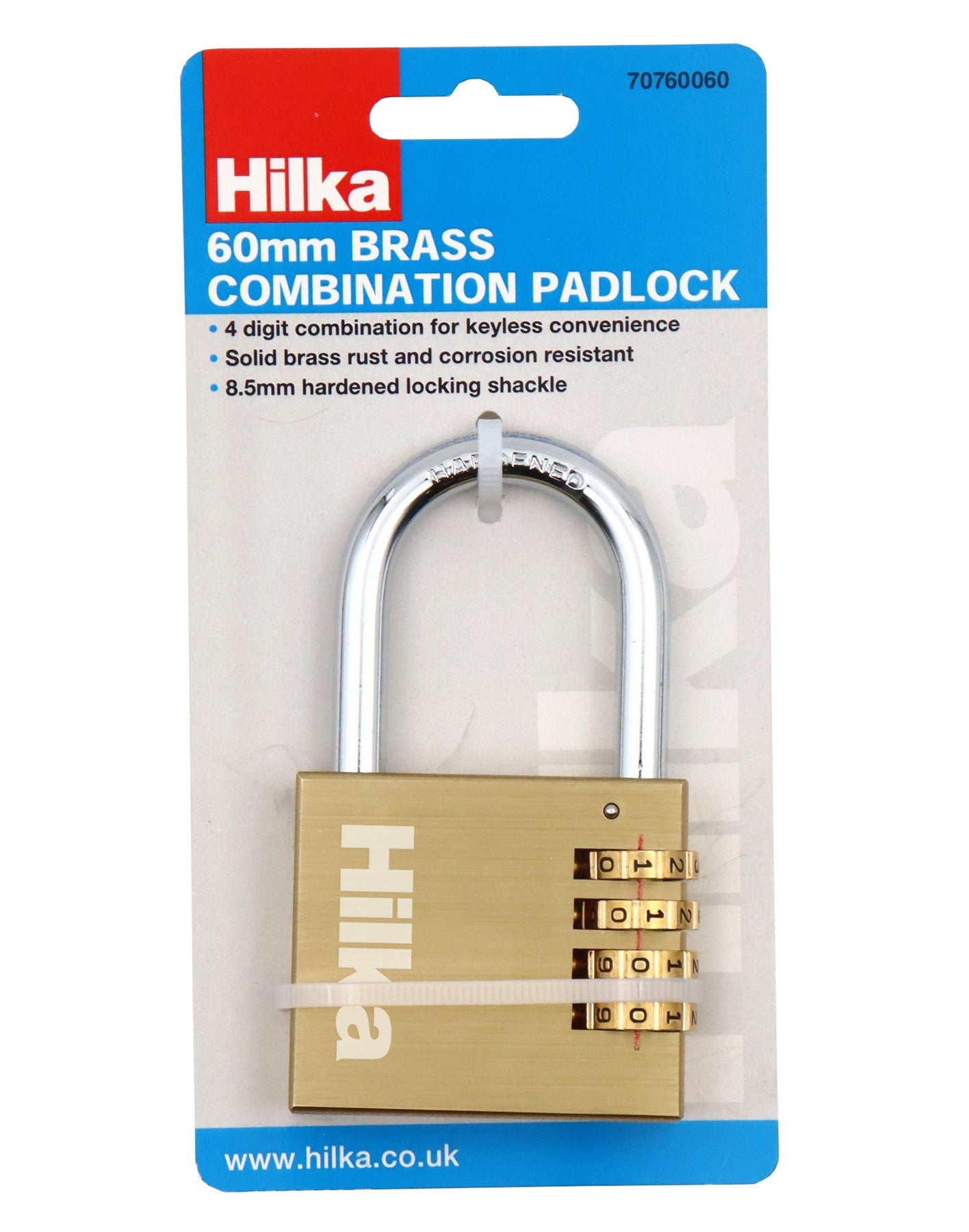 Hilka 60mm Brass Combination Padlock 70760060