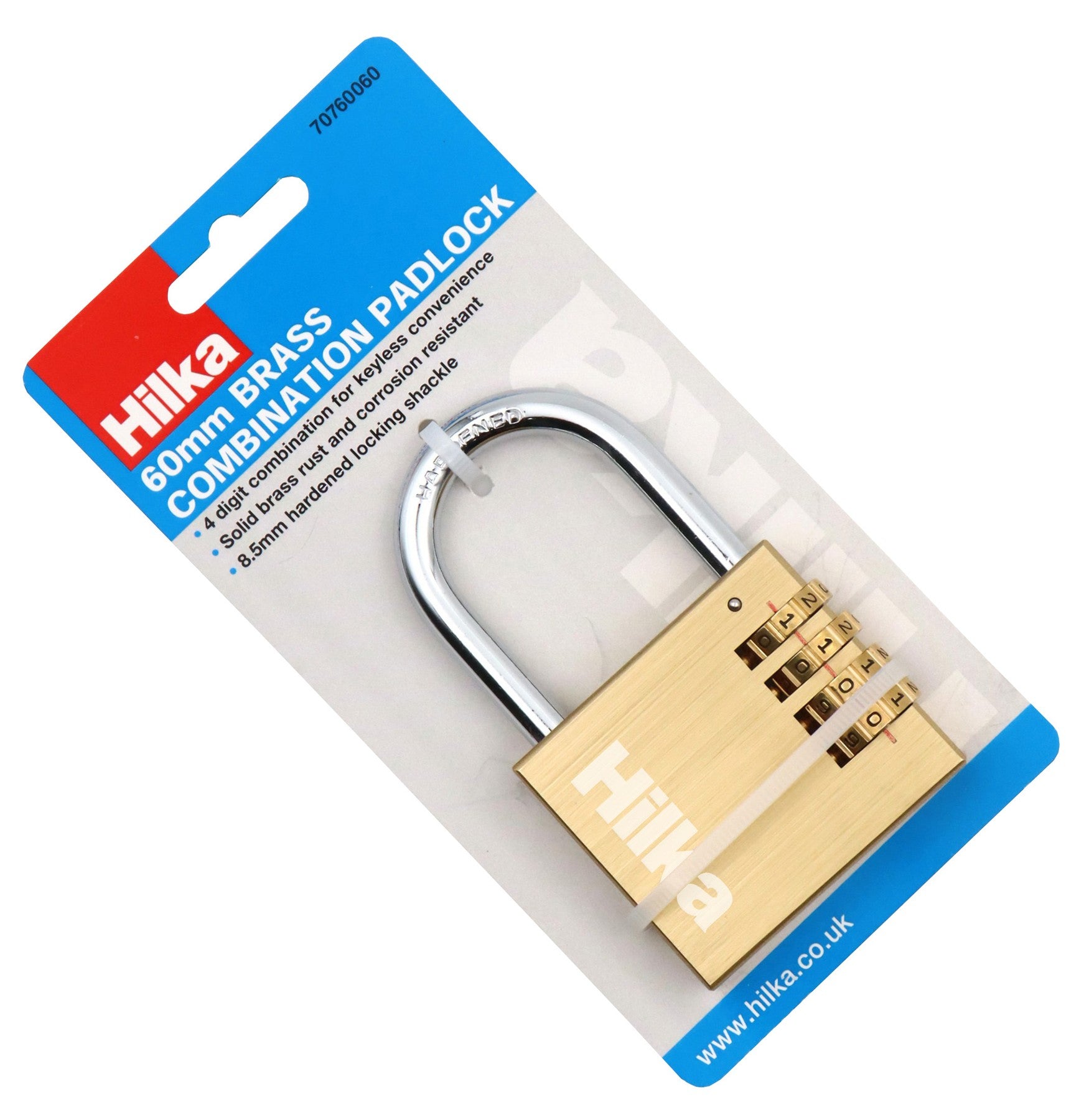 Hilka 60mm Brass Combination Padlock 70760060